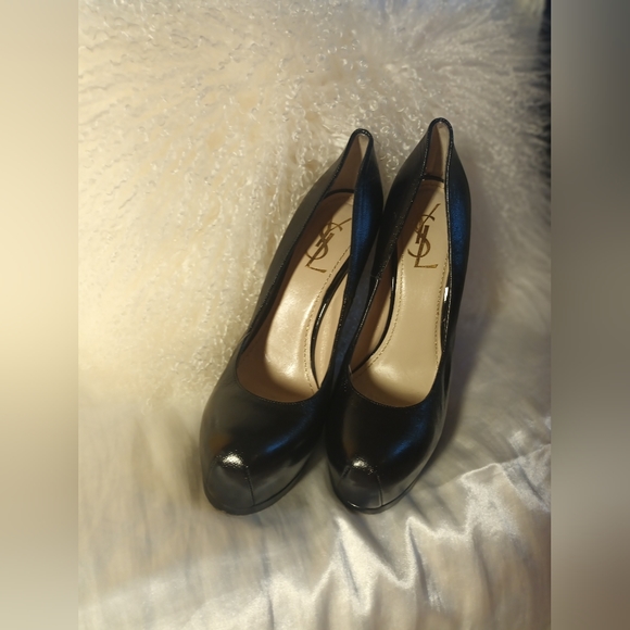 YSL Platform Heels Black Leather Sz 39 US 9 - Picture 15 of 16
